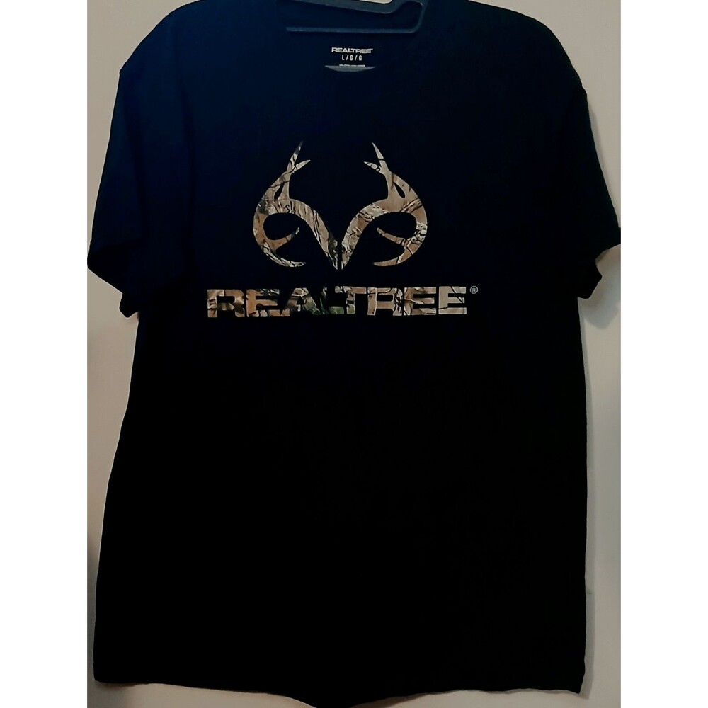 Realtree Black Camo Antler Logo Hunting Outdoors Graphic Tee Mens Large